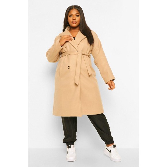 BOOHOO PLUS Wool Look Trench Coat - Picture 7 of 7
